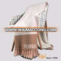 Letter Jacquard Tassels Design Merino Wool thick Knitting Blanket