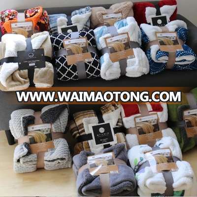 custom design plaid blanket reverse faux fur sherpa fleece wool microplush fabric mink throw factory supplier home textile