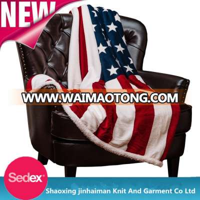 high quality US flag printed sherpa blanket