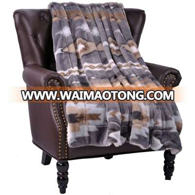 Printed coral fleece & sherpa warm sofa blanket