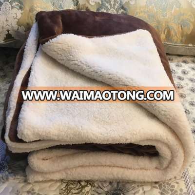 Shaoxing china production pure polyester plain dyed sherpa blanket