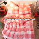 New style wholesale ultra soft polyester Simple grid system pink and white coral fleece Bedding Sets