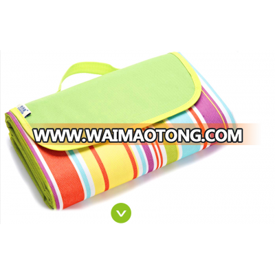 wholesale china blanket factory portable beach travel waterproof color stripe printed picnic blanket