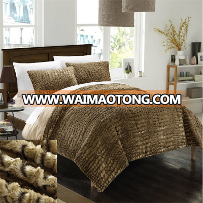 3 Piece New Faux Fur Collection with Mink Like Backing in Alligator Animal Skin Design Comforter Set