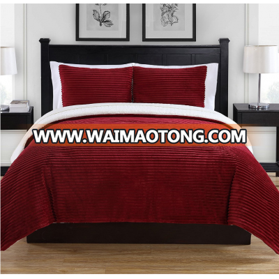 Wholesale cheap price New style Sherpa Flannel red and grey Comforter /Quilting set