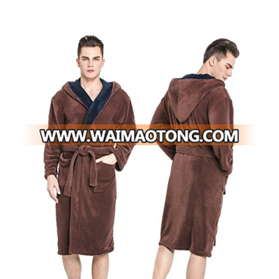 Men's Brown Soft sherpa fleece bathrobe with darkgray Brow Shawl Collar