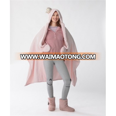 Hot selling 2 layers new style 100% Polyester sweet Princess she wind coral fleece pure color shawl blanket