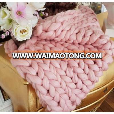 Pink Bulky Knit Throw Chunky Sofa Blanket Hand-made Pet Bed Chair Mat Rug