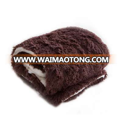 wholesale lightweighted super soft long plush pv fleece with sherpa throw blanket